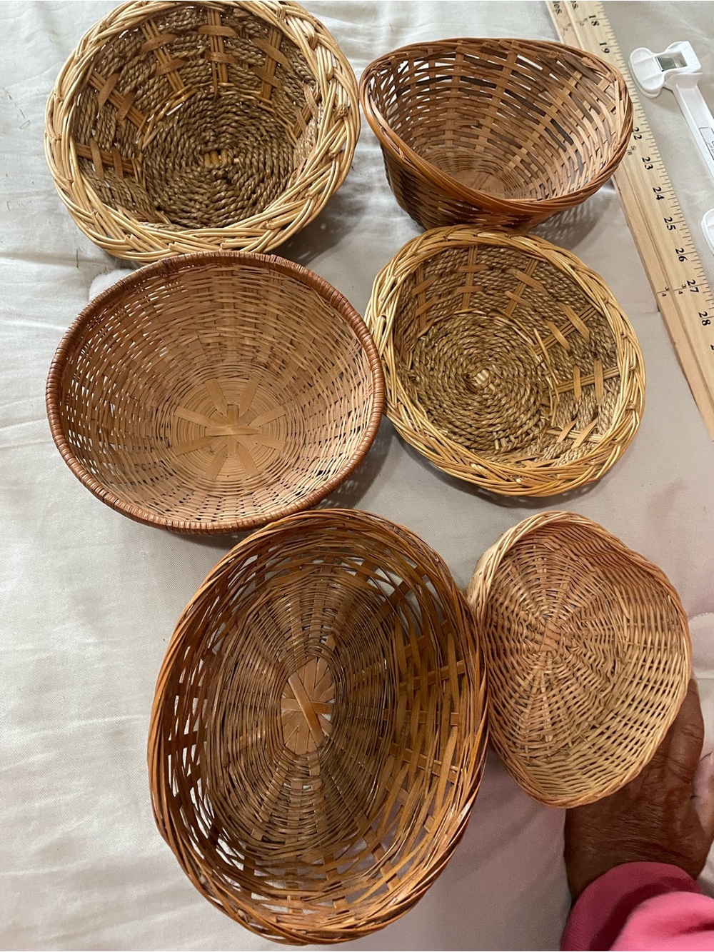 Set of 6 woven Natural Wicker Decorative Baskets - Natural Brown